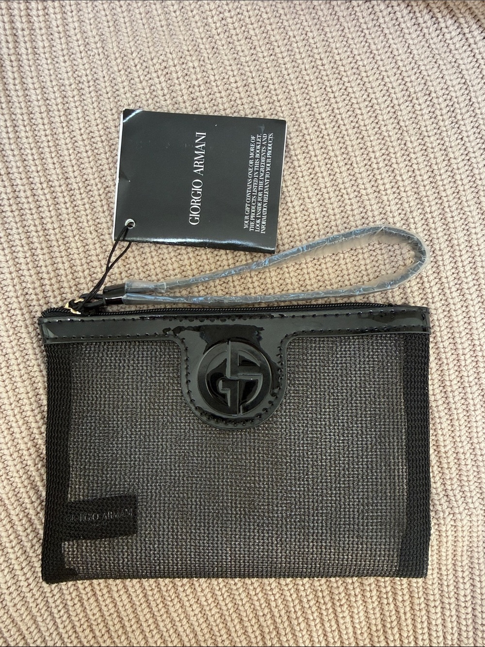 Giorgio Armani Black Mesh Wristlet with Patent Trim